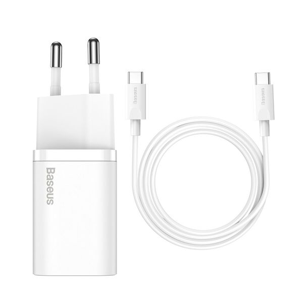 МЗП Baseus Super Si Quick Charger 1C 25W EU Sets White With Mini White Cable Type-C to Type-C 3A 1m White 170556 фото