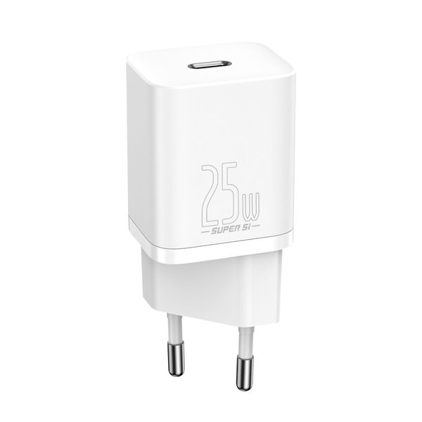 МЗП Baseus Super Si Quick Charger 1C 25W EU Sets White With Mini White Cable Type-C to Type-C 3A 1m White 170556 фото