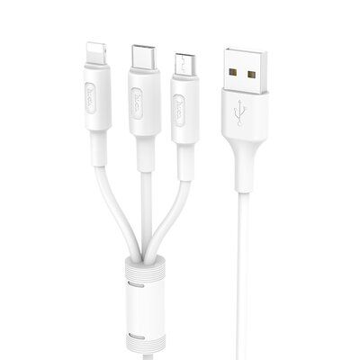 Кабель HOCO X25 USB на iP+Type-C+Micro 2A, 1m, PVC, PVC connectors, White 125785 фото