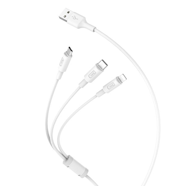 Кабель HOCO X25 USB на iP+Type-C+Micro 2A, 1m, PVC, PVC connectors, White 125785 фото